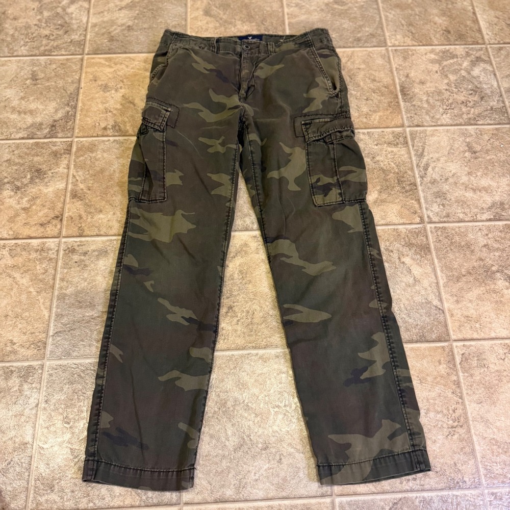 American Eagle Mens Camo Cargo Pants Green Woodland Camouflage 29x27 Straight